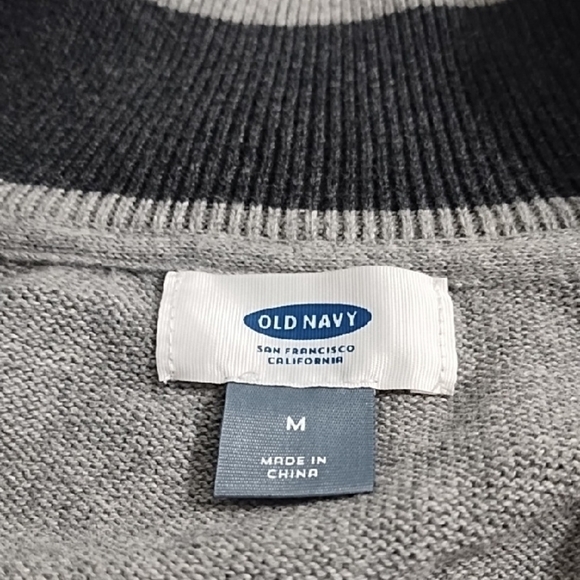 Gray 100% Cotton 1/4 Zip Up Sweater with High Collar Ribbed Cuffs & Hem - Picture 8 of 10